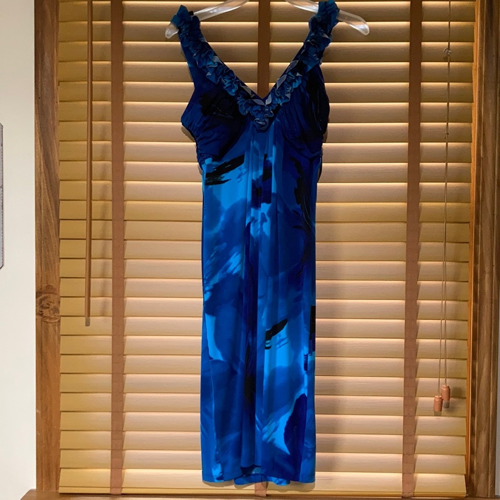 Blue sundress, size 8, polyester and spandex. Great condition, nonsmoker.